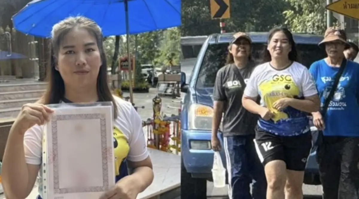 ▲泰國一名女子向神社許願後，終於順利離婚，她以跑步的方式向神明還願。（圖／翻攝自matichon）