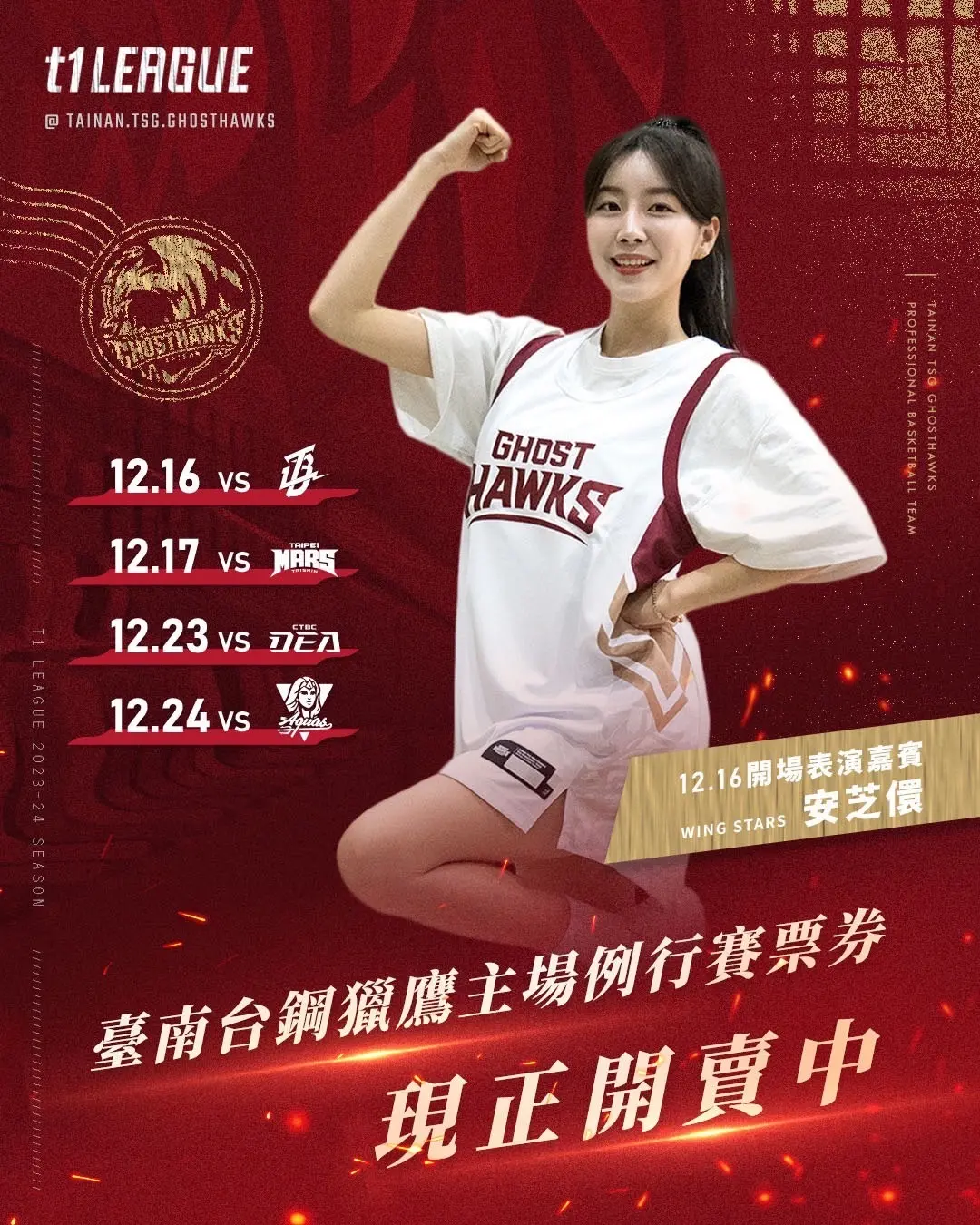 ▲ 安芝儇首度現場表演12/16登場！台鋼獵鷹主場首秀。（台鋼提供）