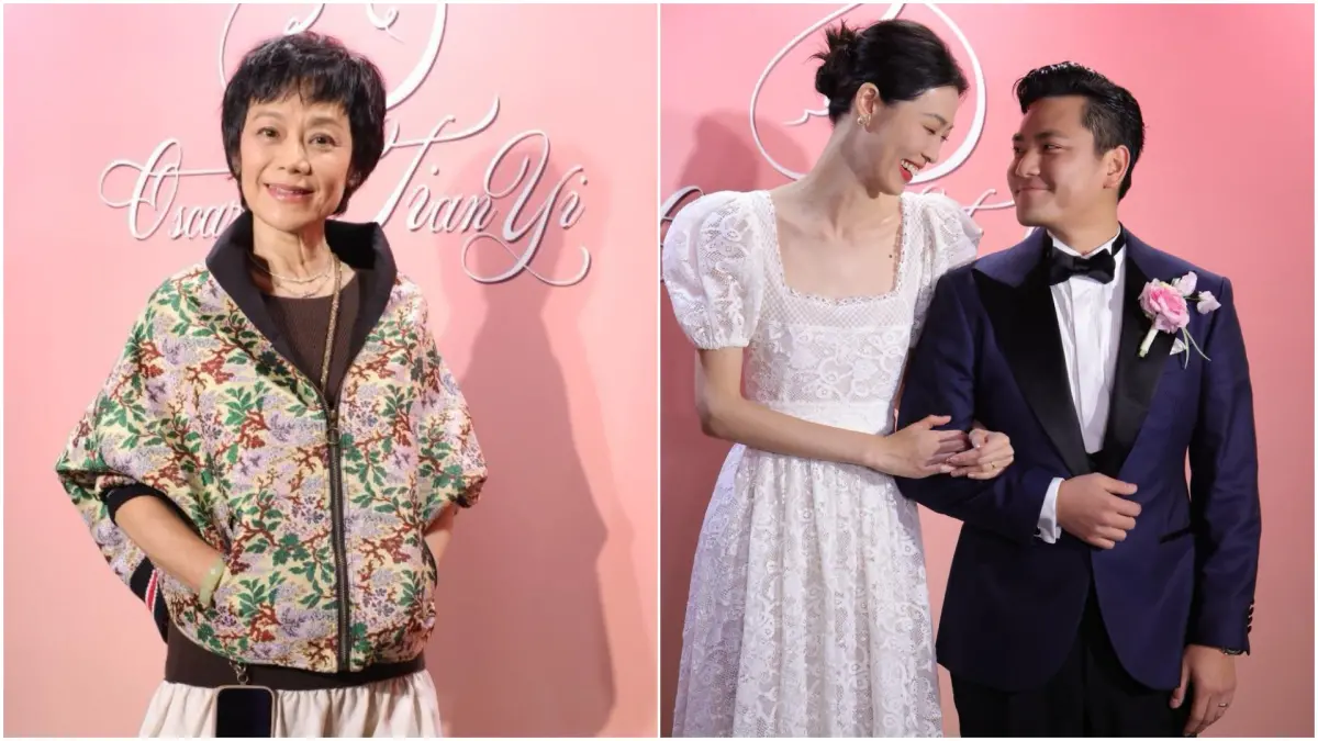 ▲張艾嘉（左圖）獨子王令塵（右圖右）於今晚舉辦婚禮，與超模女友游天翼完婚。（圖／Number One PR Communication Limited提供）