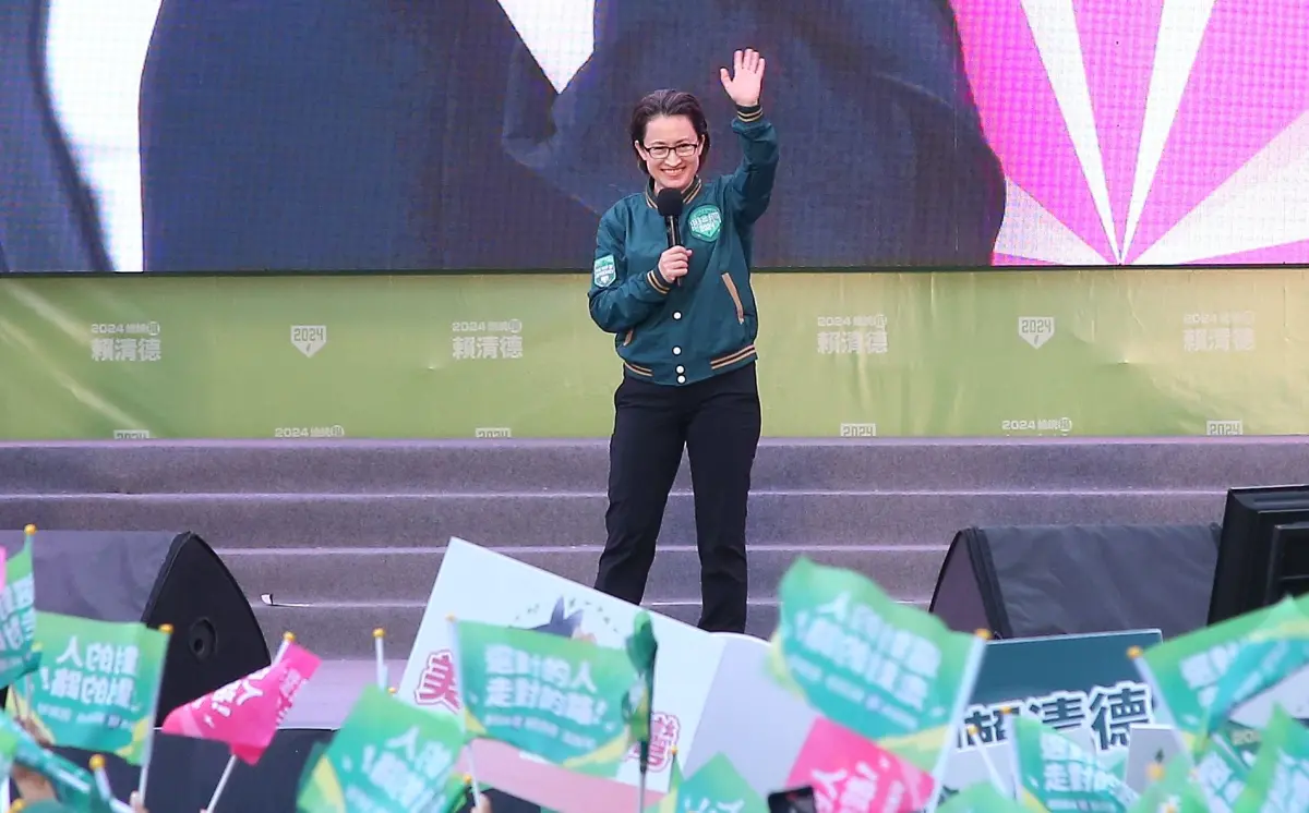 ▲蕭美琴強調賴蕭配這組合不會讓台灣人漏氣，讓台灣有尊嚴與氣魄面對這個世界。（圖／記者吳翊緁攝，2023.12.03）