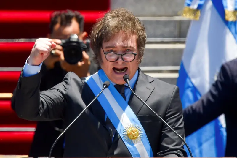 ▲阿根廷總統米雷伊（圖）已致函金磚五國（BRICS）領袖，婉拒加入邀請。資料照。（圖／美聯社／達志影像）