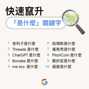 ▲Google台灣2023快速竄升「是什麼」關鍵字。（圖／Google提供）