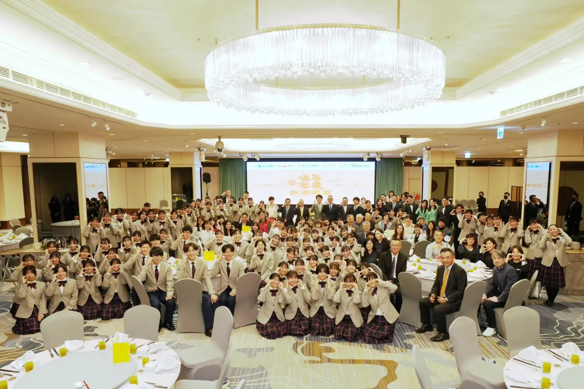 ▲橘色惡魔今（11）日北返，參加新北富士大飯店歡迎晚宴，橘高校吹奏部長中島，感謝台灣人的熱情。（圖／文化總會提供）