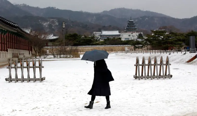 ▲韓國迎來寒流，目前仍受到強風警報的濟州國際機場，至少12架航班停飛。資料照（圖／美聯社／達志影像）