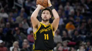 ▲Klay Thompson命中6記三分球，攻下24分，勇士隊獲得3連勝。（圖／美聯社／達志影像）