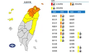 ▲氣象署發布「低溫特報」，各地易有攝氏10度以下氣溫發生的機率，尤其新北市、基隆及新竹局部地區，有攝氏6度以下氣溫發生的機率。（圖／中央氣象署提供）