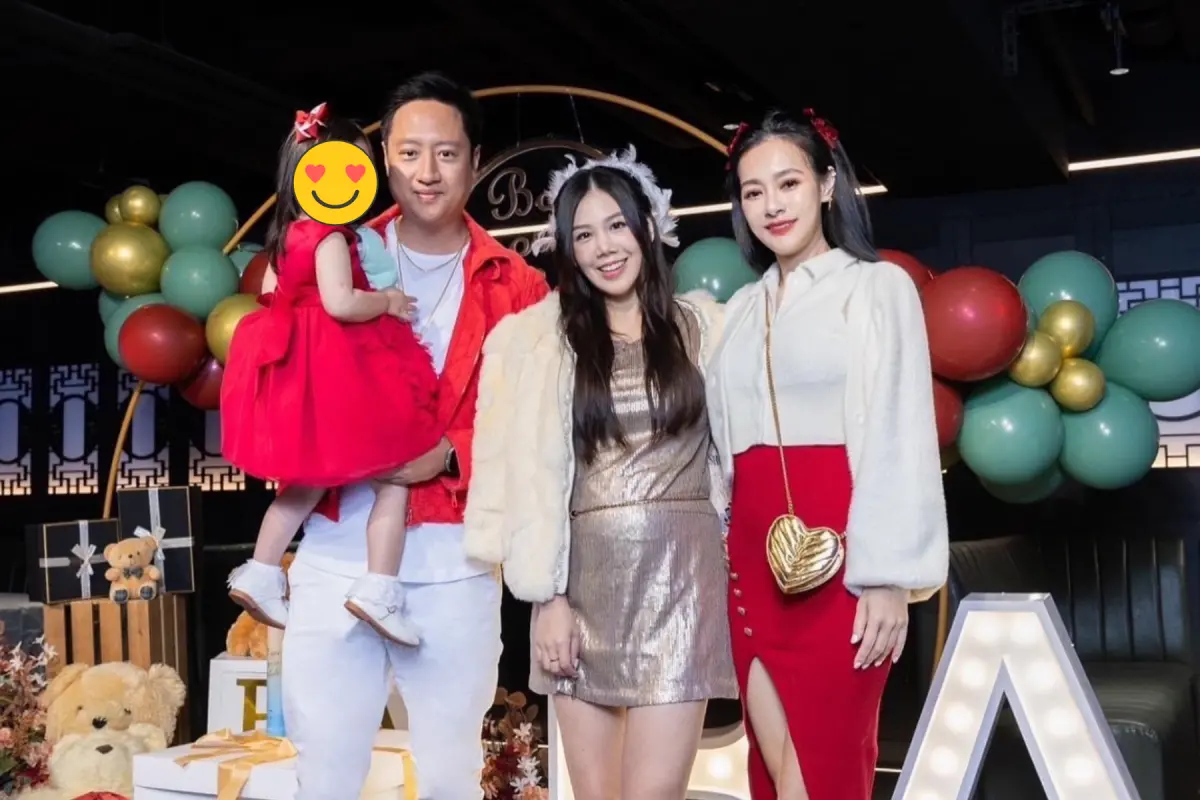 ▲王思佳（右）發出參加楊晨熙性別趴的照片，意外手滑曝光2歲女兒的正臉照，真面目長的超像爸爸。（圖／王思佳臉書）