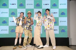 ▲江宏傑（右起）、李霈瑜、柯有倫、黃湘婷，在客家電視與LINE TV共同製作的實境節目《可可樹下的奇幻小店》一同經營甜點店。