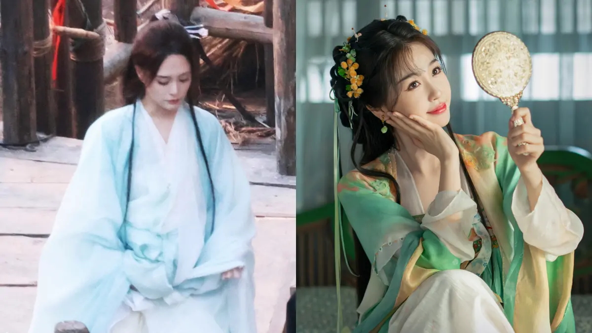 ▲阿嬌（左圖）《永夜星河》中的夢幻古裝照被流出，仙女下凡高顏值，網友讚直接輾壓女主角虞書欣。（圖／快樂追星十級學渣、《永夜星河》微博）