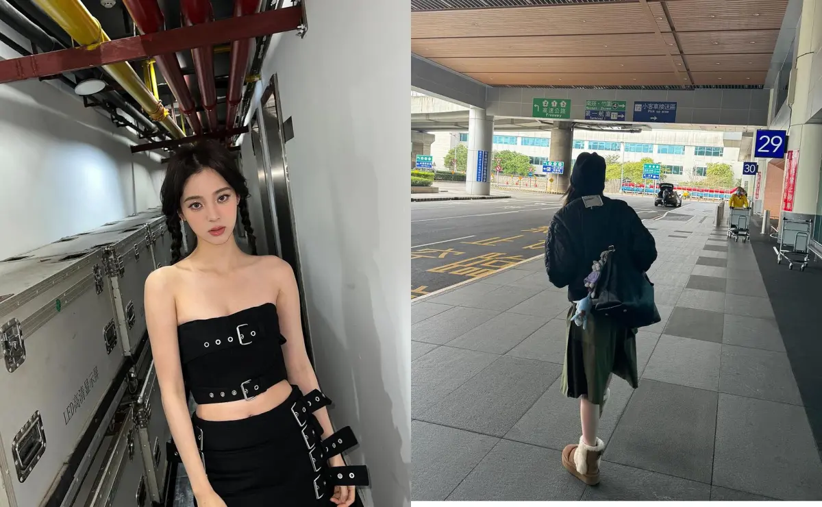 ▲歐陽娜娜低調返台，曬嫩白美腿不怕冷，回來趕忙與友人拍照打卡聖誕樹。（圖／歐陽娜娜IG）