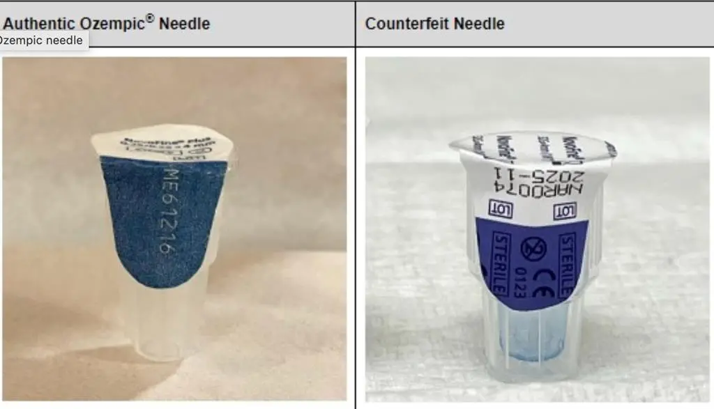 ▲美國食品藥物管理局查獲數千單位假冒的「瘦瘦筆（Ozempic）」。左圖為瘦瘦筆Ozempic正品、右圖為假貨。（圖／翻攝自美國食品藥物管理局官網）