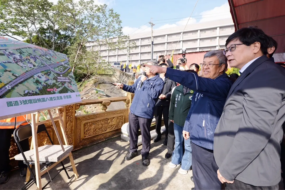 ▲行政院長陳建仁今天視察國道3號增設桃園八德交流道工程，並期許高公局及桃園市府加速辦理相關作業，使該工程如期、如實提前完工。（圖／行政院提供）