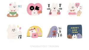 ▲LINE免費貼圖「ModernGirl x 87小兔」。（圖／取自LINE）