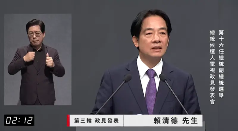 ▲賴清德在第二場政見發表會上砲火猛烈。(圖/中視YouTube)