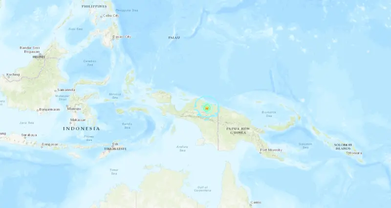 ▲印尼巴布亞省（Papua）今天發生規模6.3強震。（圖／翻攝自USGS）