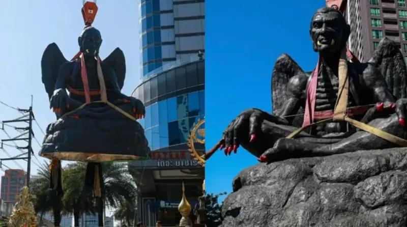 ▲名為蓋喬大師的神像被安置在一家曼谷的酒店前後，便引來數個多月的外界關注。（圖／翻攝自X）