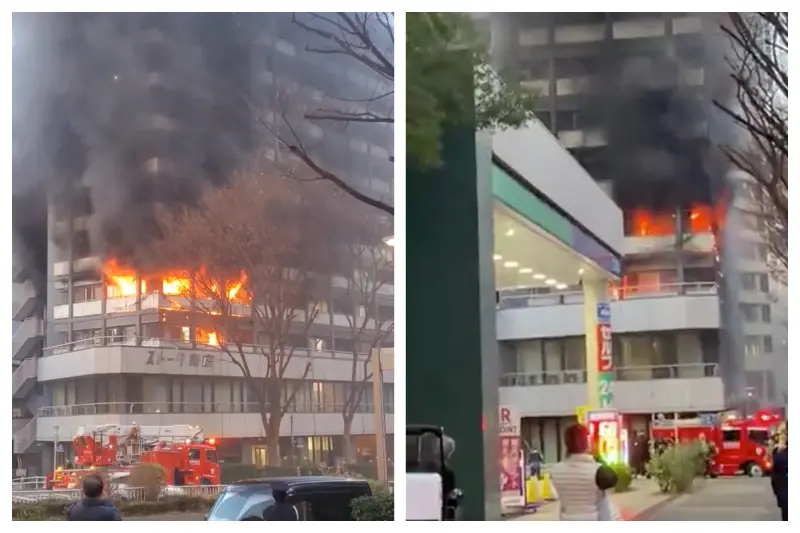 ▲日本東京都新宿區1棟12層樓高的公寓發生火災。（圖／翻攝自X）