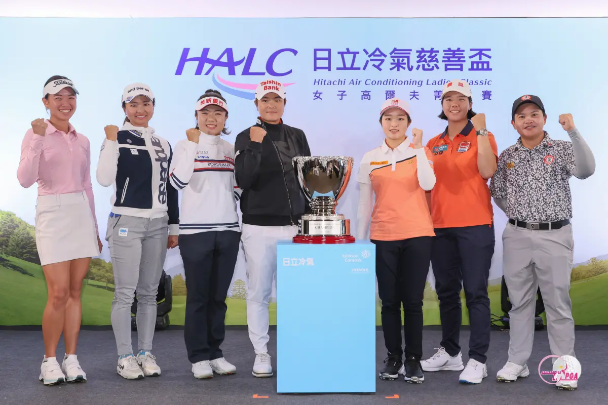 ▲(左起)馬來西亞選手吉娜薇芙、日本選手荒川侑奈、蔡佩穎、錢珮芸、吳佳晏、張雅淳、泰國選手帕查拉朱達(圖／TLPGA提供)