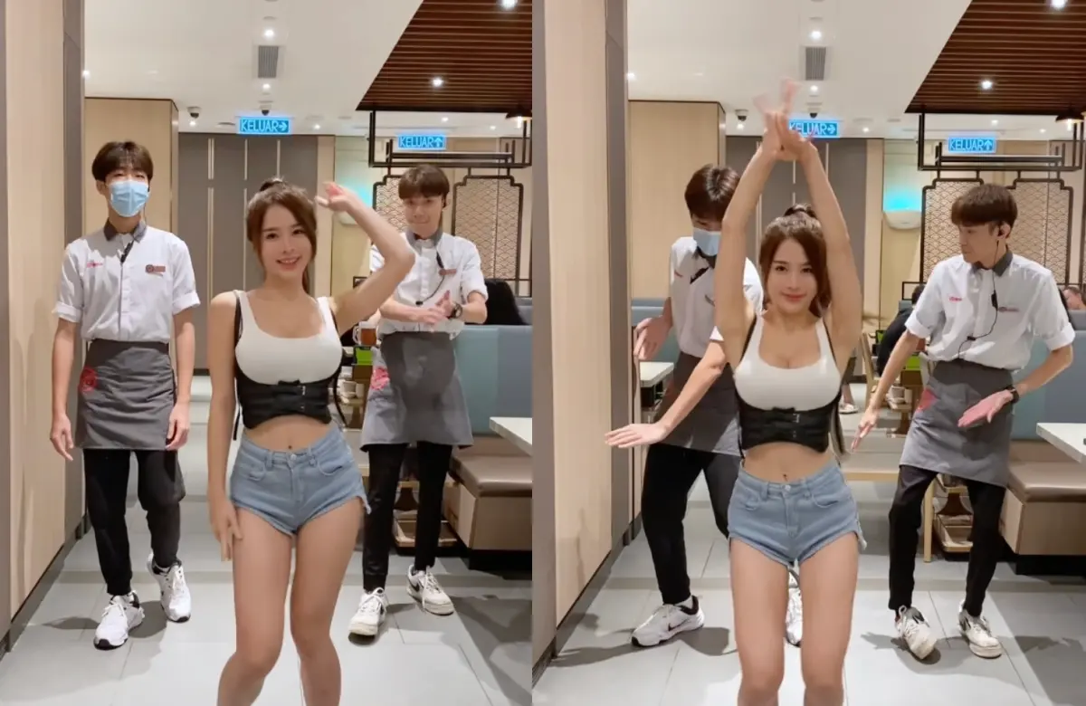 ▲馬來西亞DJ、百萬網美鄔唯在海底撈揪店員大跳科目三洗腦舞蹈。（圖/鄔唯IG）