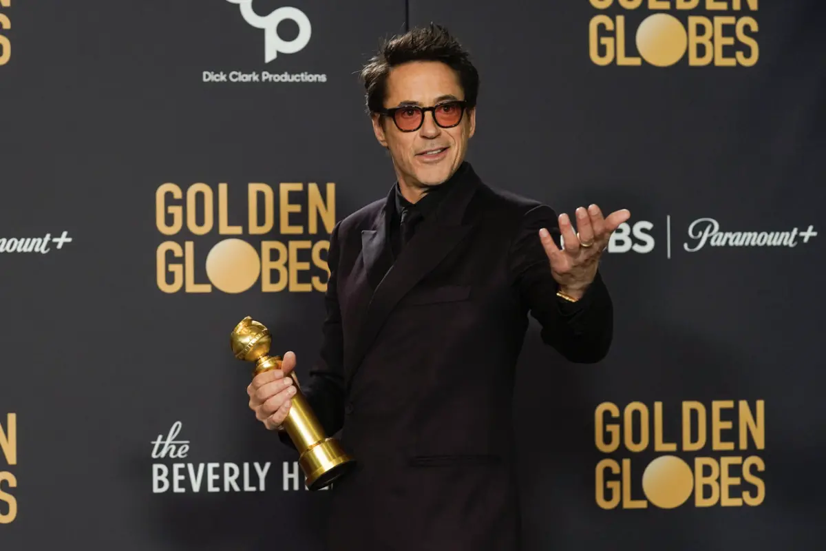 ▲小勞勃道尼以《奧本海默》獲頒金球獎劇情類最佳男配角，擺脫昔日毒蟲標籤，讓片酬高漲150倍的心路歷程相當勵志。（圖／美聯社／達志影像）