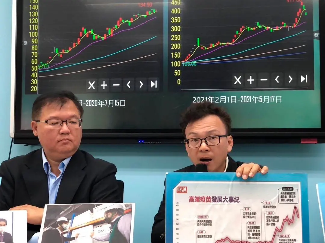 ▲國民黨立委鄭正鈐、李德維今（8）日召開記者會，爆料高端疑利用美國國衛院，炒高股價、謀取暴利，更在美國國衛院不願意掛名背書的情況下，希望期刊以美國國衛院掛名發表出去。（圖／取自鄭正鈐臉書）