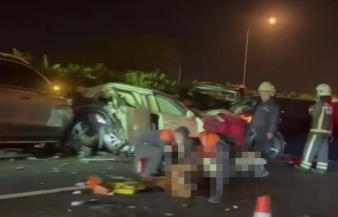 ▲國道1號北上244.7K、雲林斗南路段，昨（9）日晚間發生一起連環車禍。（圖／翻攝畫面）