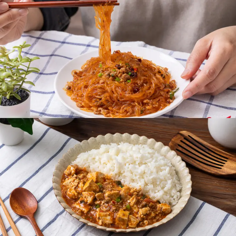 ▲上圖為香辣醬粉絲煲;下圖為川味麻婆燒豆腐燴飯。(圖/品牌提供)