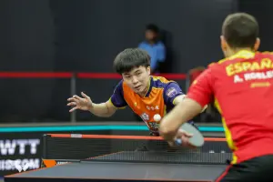 林昀儒在杜哈球星挑戰賽16強賽，交手被譽為「日本桌球神童的」16歲選手松島輝空，兩人激戰到決勝第五局才分出勝負。（圖/取自WTT官網）