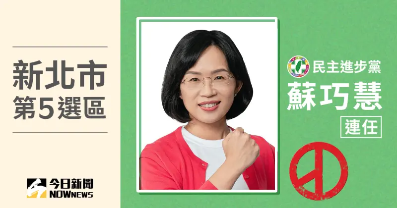 ▲新北市第5選區當選人蘇巧慧，得票數9萬8586、得票率54.17%。（圖／NOWnews社群中心製圖）