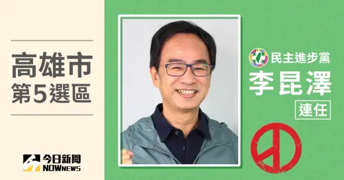 高雄市立委當選人／第5選區李昆澤　票數10萬8735、得票率50.57％
