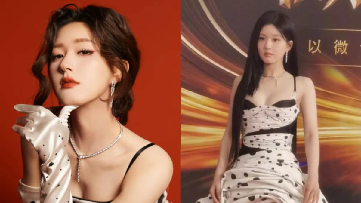 ▲大陸女星趙露思低胸禮服現身走紅毯，結果被主持人形容是「奶牛裝！」讓她哭笑不得。（圖／微博）