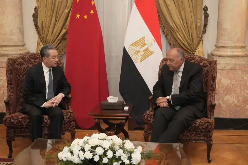 ▲中國外交部長王毅出訪埃及，今（14）日在開羅與埃及外交部長蘇克里（Sameh Shoukry）會晤，會後重申台灣大選是中國內政，世界上只有一個中國的立場。（圖／翻攝自@MfaEgypt的X）