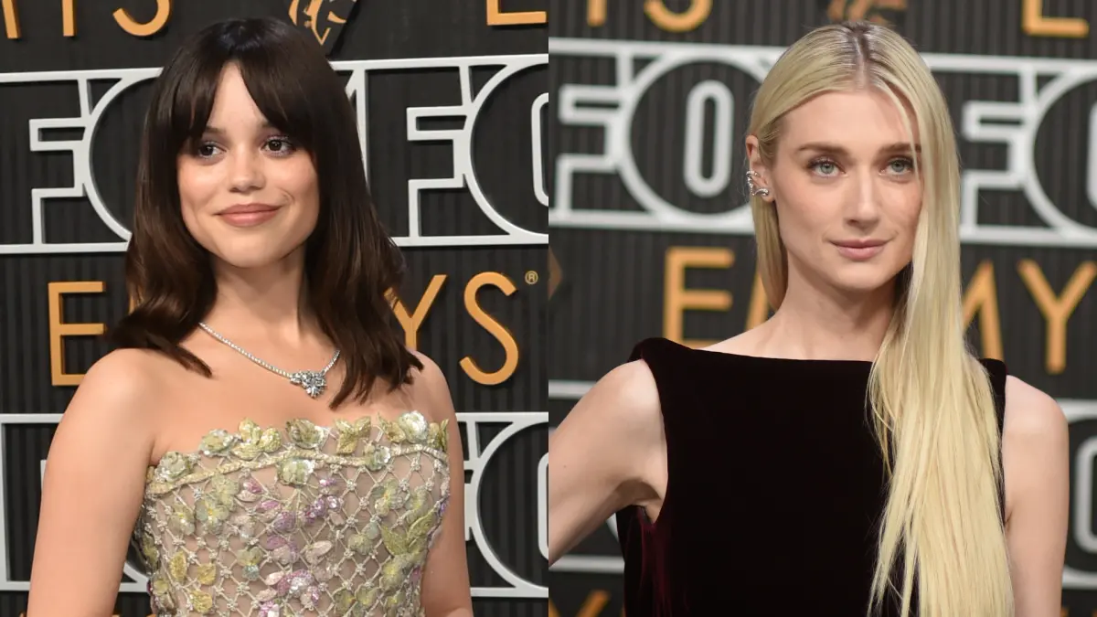 ▲「星期三」珍娜奧特嘉（左圖）、「黛妃」伊莉莎白戴比基現身艾美獎紅毯。（圖／美聯社）