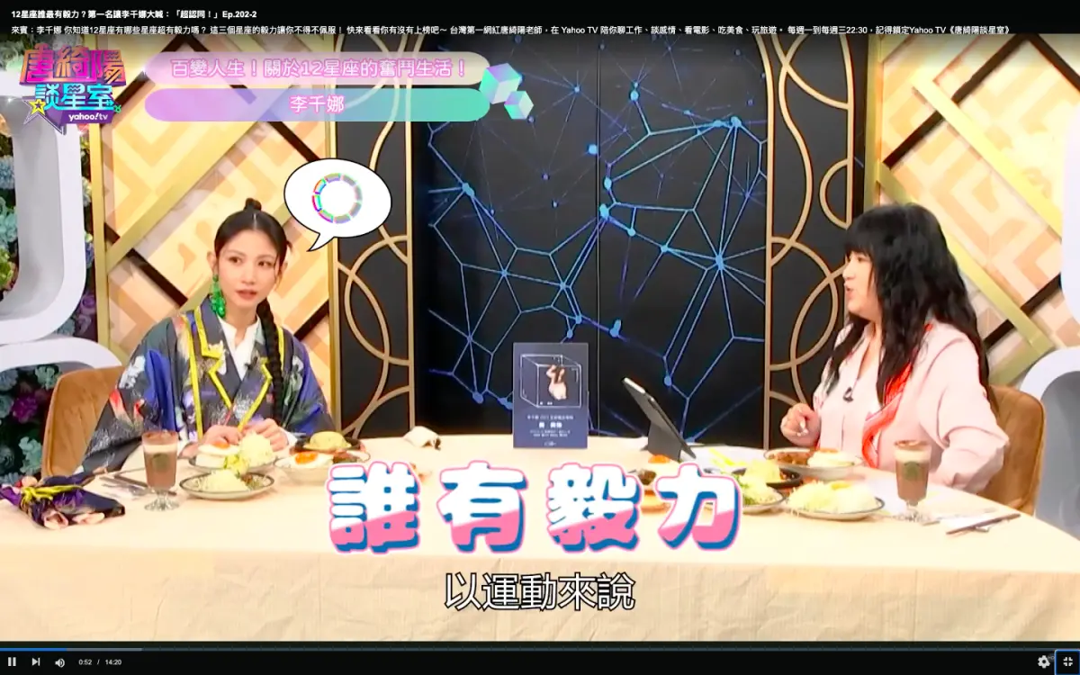 ▲李千娜（左）非常認同「最有毅力的星座」第一名是處女座。（圖／翻攝《唐綺陽談星室》）