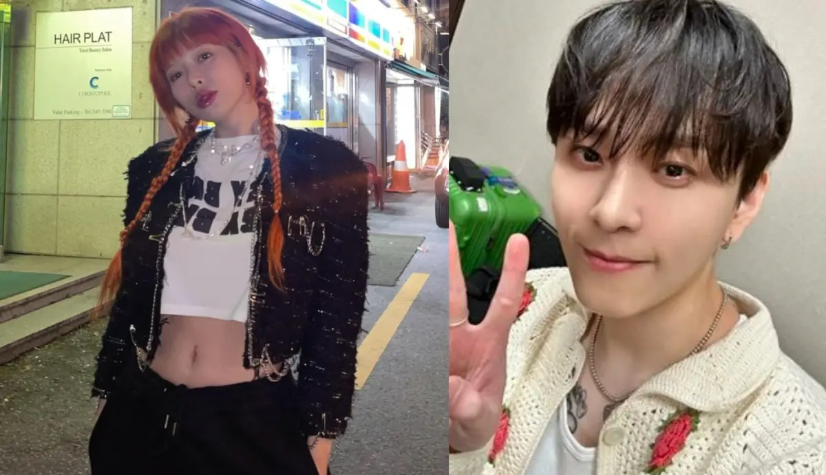 ▲泫雅、龍俊亨日前共同發出在沙灘牽手散步的照片，疑似官宣認愛，震驚韓飯圈。（圖/泫雅、龍俊亨IG）