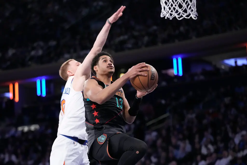▲華盛頓巫師今（19）日作客麥迪遜花園廣場對戰紐約尼克，這一場比賽球隊後衛Jordan Poole砍下全隊最高的24分。（圖／美聯社／達志影像）