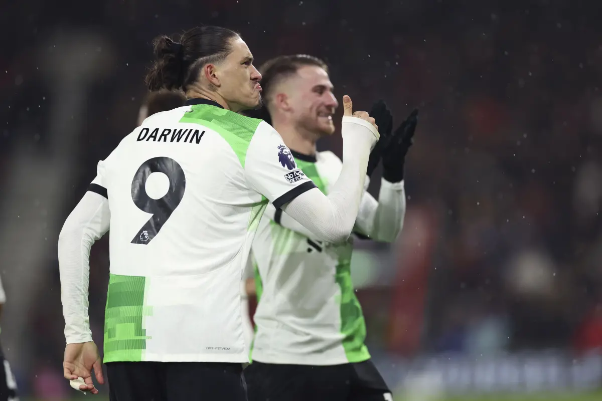 ▲利物浦新星Darwin Nunez梅開二度，率隊4：0擊敗伯恩茅斯。（圖／美聯社／達志影像）