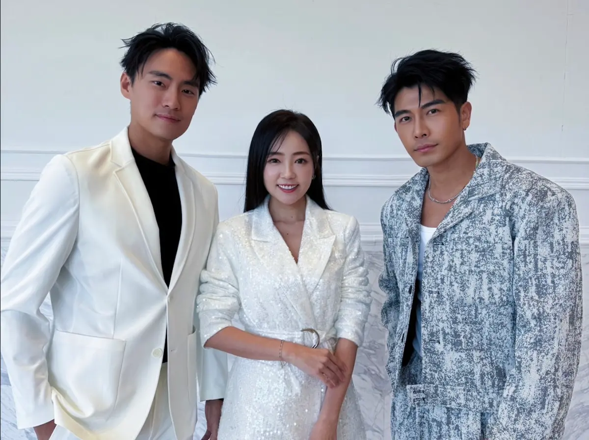 ▲「丫頭」詹子晴（中）、網紅CEO森田（右）和陳雋希VIC（左）南下台中參與「富一代」團隊的尾牙。（圖／品牌提供）