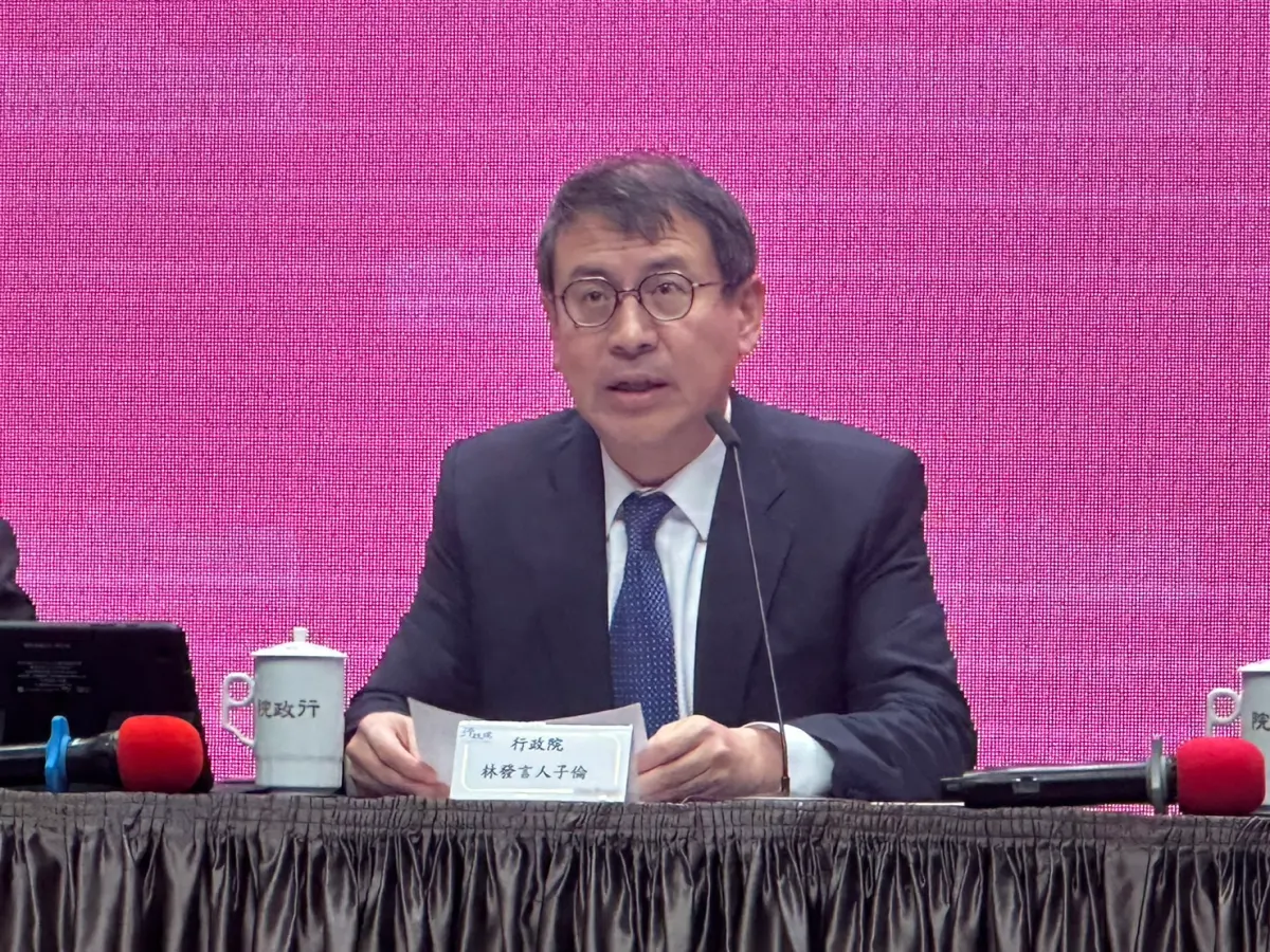 ▲行政院指出，至2月7日已累計檢驗535件樣品，皆未檢出乙型受體素。圖為行政院發言人林子倫。（圖／記者陳威叡攝，2024.01.25）