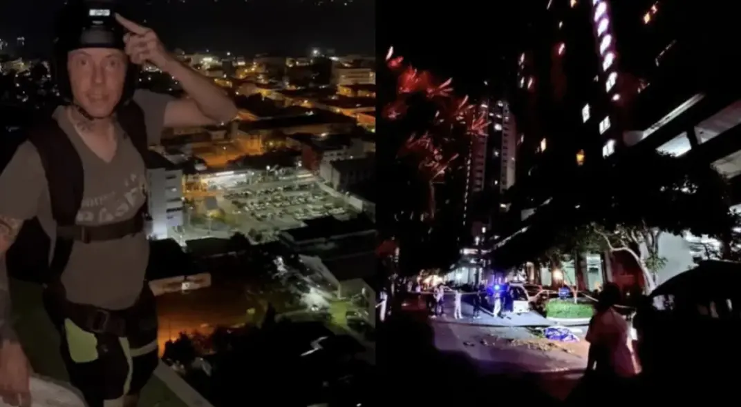 ▲一名英國男子半夜闖泰國高層樓公寓玩跳傘，疑因降落傘故障未打開，直接墜地死亡，過程也都被錄下來。（圖／翻攝自X）