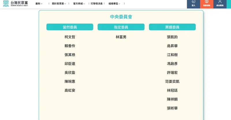 ▲民眾黨中央委員目前有17人,分3種管道產生。(圖/翻攝民眾黨官網,2024.01.31)