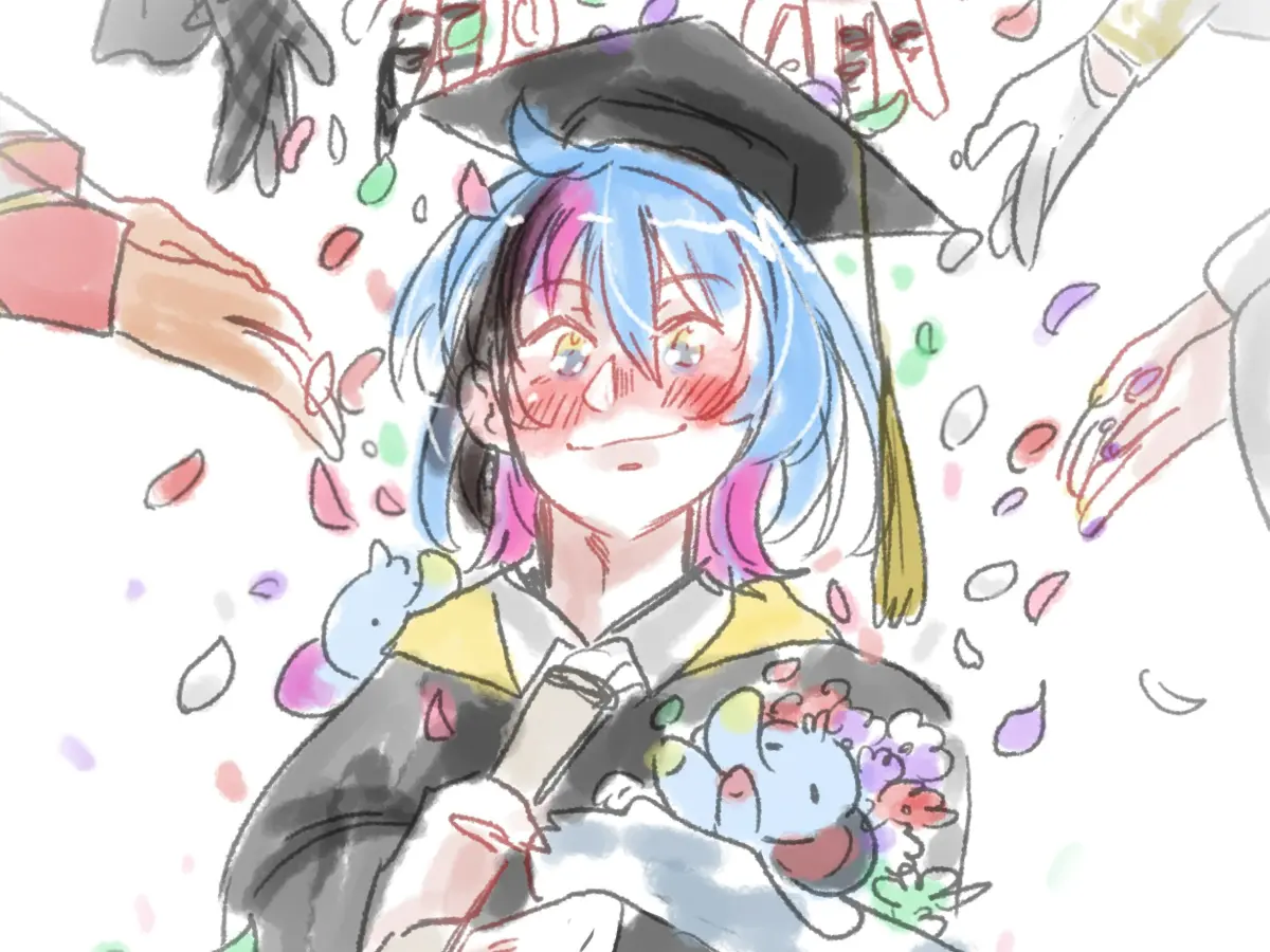 ▲VTuber Kyo Kaneko宣布將在今年2月17日畢業，粉絲繪製Kyo畢業照送別。（圖／翻攝X@pyr0nie）