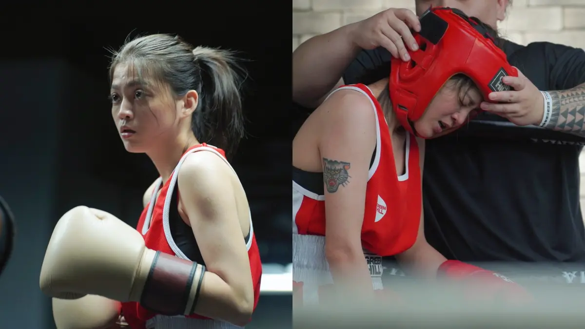 ▲胡瓜愛徒葉欣眉昨日突然現身拳擊擂台，慘遭對手擊中肋骨舊疾，畫面讓人心疼。（圖／經紀人提供）