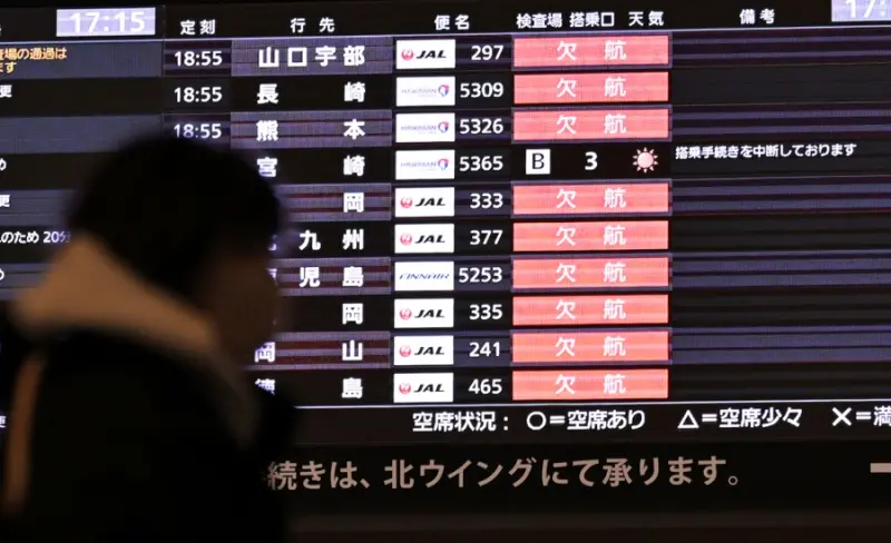 ▲日本羽田機場5日有多架航班因大雪取消或延誤。（圖／美聯社／達志影像）