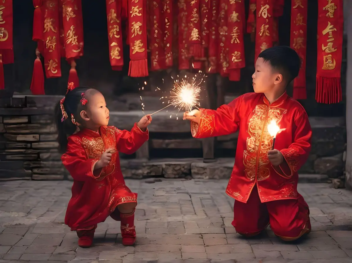 ▲爆竹一聲除舊歲，但內政部提醒，12歲以下兒童施放爆竹煙火時，應有大人陪同，如違反規定，最高可處罰監護人新臺幣1萬5000元罰鍰。（示意圖／Fotor AI生成）