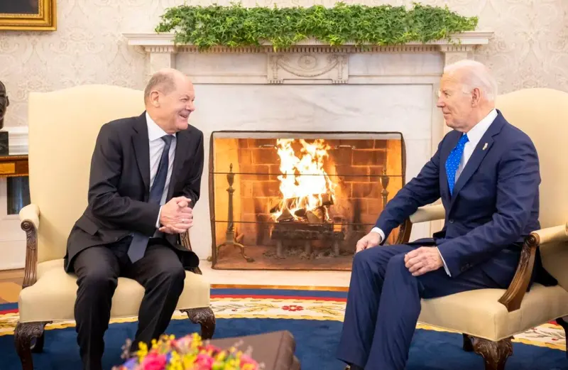 ▲德國總理蕭茲(Olaf Scholz)和美國總統拜登(Joe Biden)9日在白宮會面。 (圖:@Bundeskanzler)
