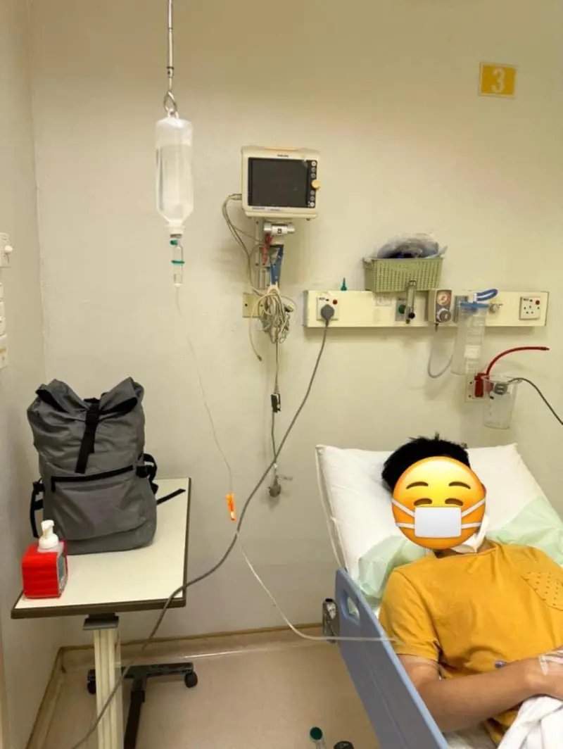 ▲馬來西亞網紅Boss Mario送醫檢查，無明顯外傷。（圖／Boss Mario臉書）