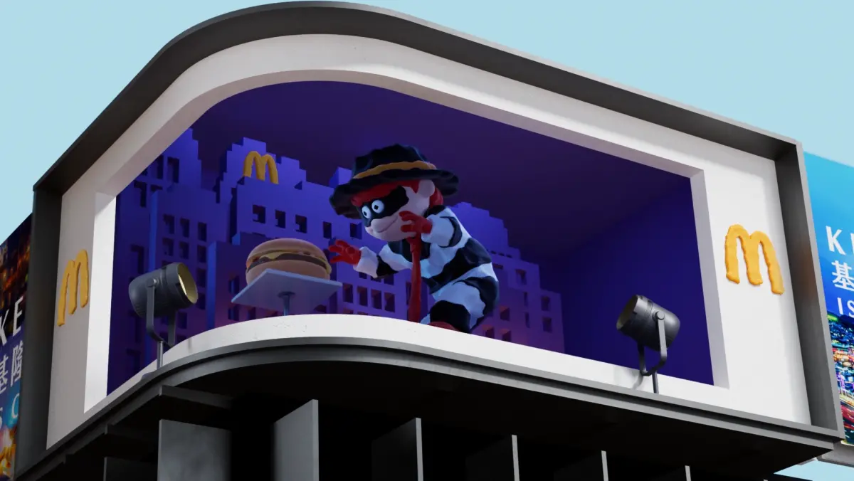 ▲麥當勞「童年回憶」基隆出沒，奶昔大哥、漢堡神偷等四大天王，現身ANIVERSE KEELUNG漫遊者基地被抓包，加碼過年「買一送一」優惠。饗賓開飯、饗泰多進駐基隆好食城也有送菜優惠。（圖／麥當勞提供）