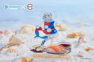 鯊皇Gura攻佔壽司郎!hololive「全球最強VTuber」一卡通三方聯名 ▲壽司郎×Gawr Gura壓克力立牌,以後蝦民們吃飯都有Gura陪伴。(圖/台灣壽司郎提供)