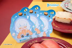鯊皇Gura攻佔壽司郎!hololive「全球最強VTuber」一卡通三方聯名 ▲壽司郎×Gawr Gura 貼紙,鯊皇睡到流口水好萌。(圖/台灣壽司郎提供)